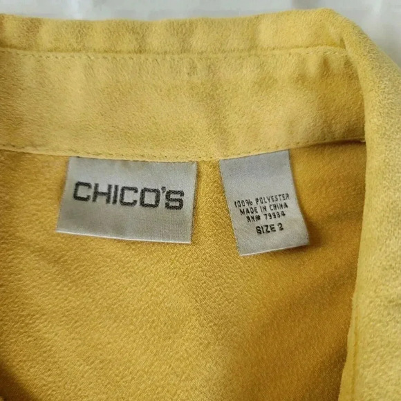 CHICO'S Women's Button Front size 2 Long Sleeve yellow Polyester Shirt Blouse - Picture 7 of 9